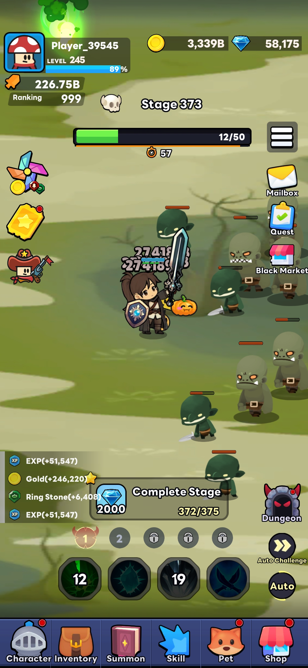 Webtoon Hero 몬스터 전투 화면